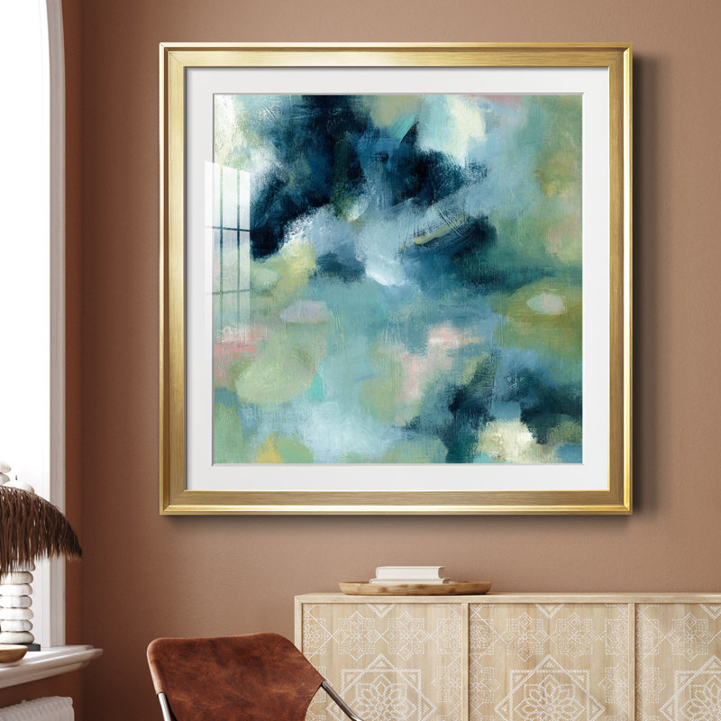 Jardin d'eau - peinture encadrée, Papier encadré doré, H 30,5 po x l 30,5 po x P 1,5 po