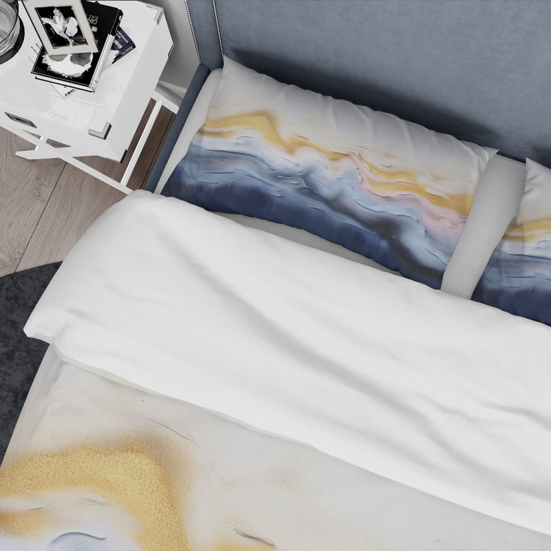 Ensemble de housse de couette à encre liquide bleue et jaune, Housse de couette pour grand lit
