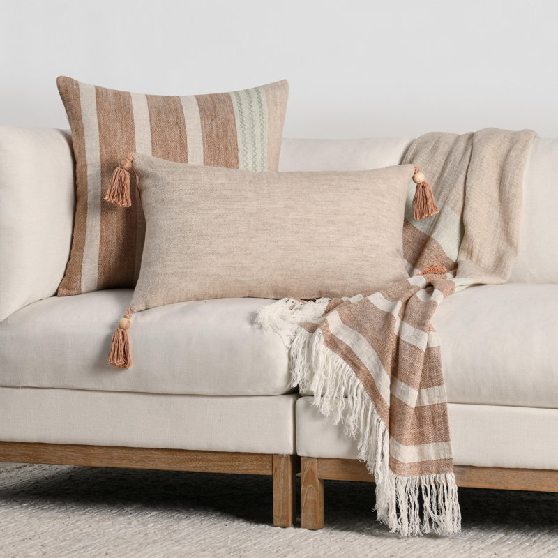Cherry Linen Lumbar Pillow Cover & Insert, Natural, 14" x 26"