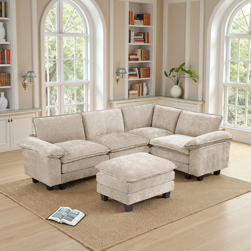 Canapé modulaire moderne et contemporain de 110,5 po Snyder, Chenille taupe, H 35 po x l 110,5 po x P 77 po
