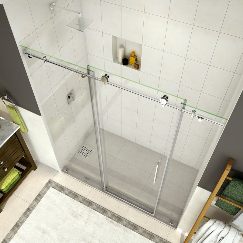 Porte de douche coulissante simple sans cadre 72 po x 75 po Coraline, Chrome