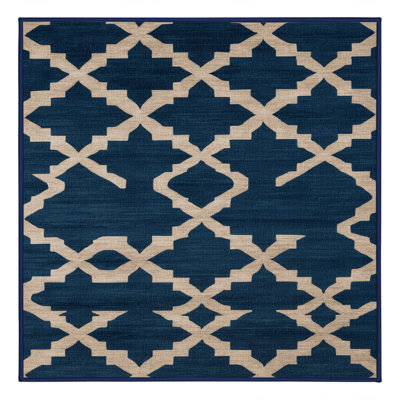Machine Washable Trellis Blue Area Rug
