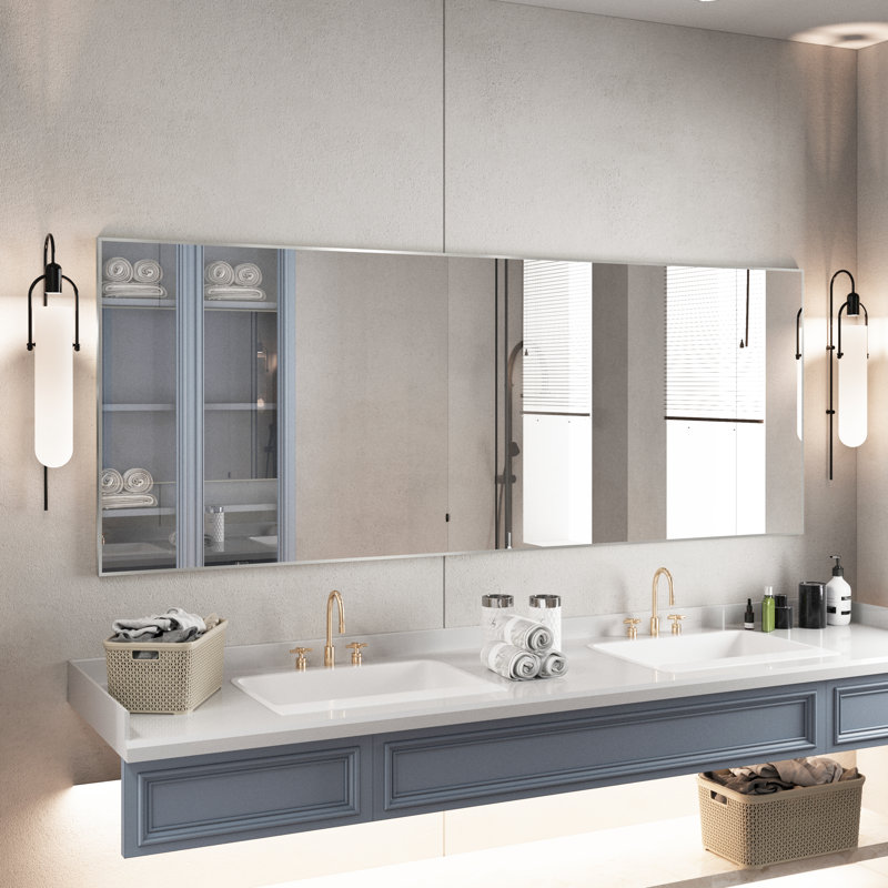 Miroir d'appoint Lesamuel, 32 po x 84 po, Nickel brossé, Rectangulaire