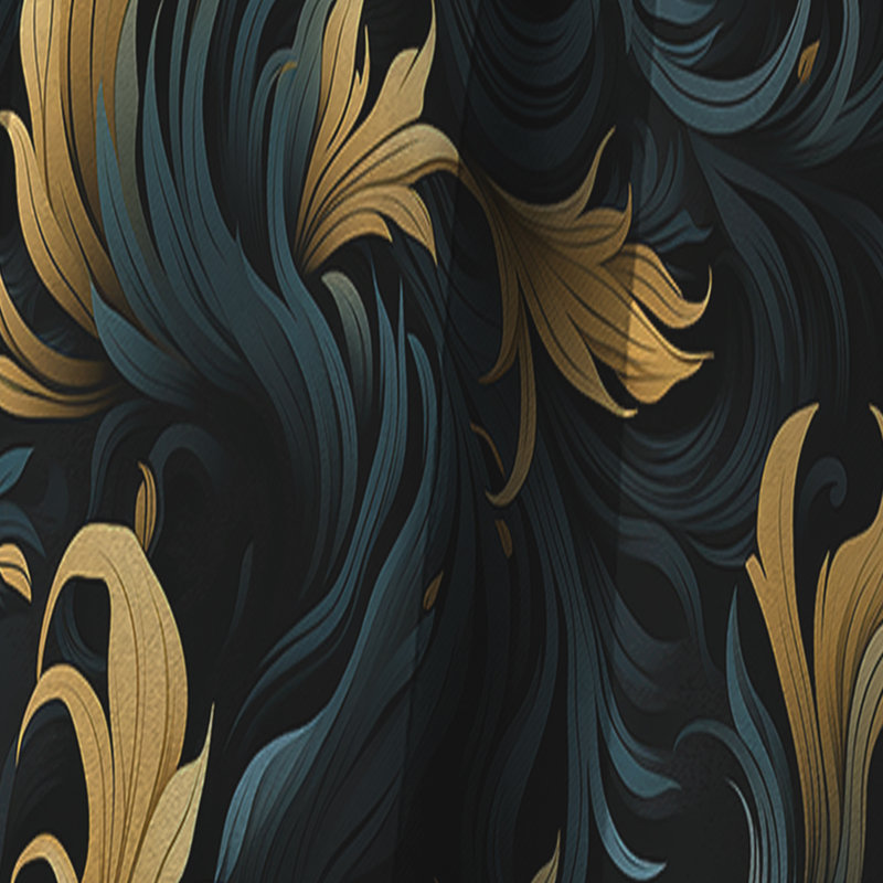 Calligraphie damassé noire et dorée Flourish II - rideau occultant damassé - 1 panneaux, L 52 po x L 120 po