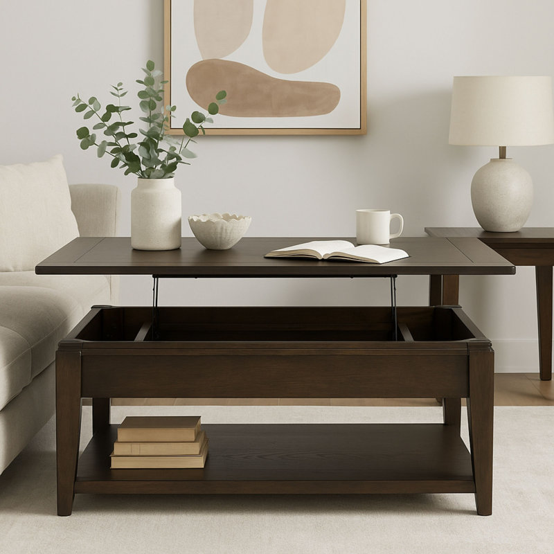 Table de cocktail avec plateau relevable et roulettes