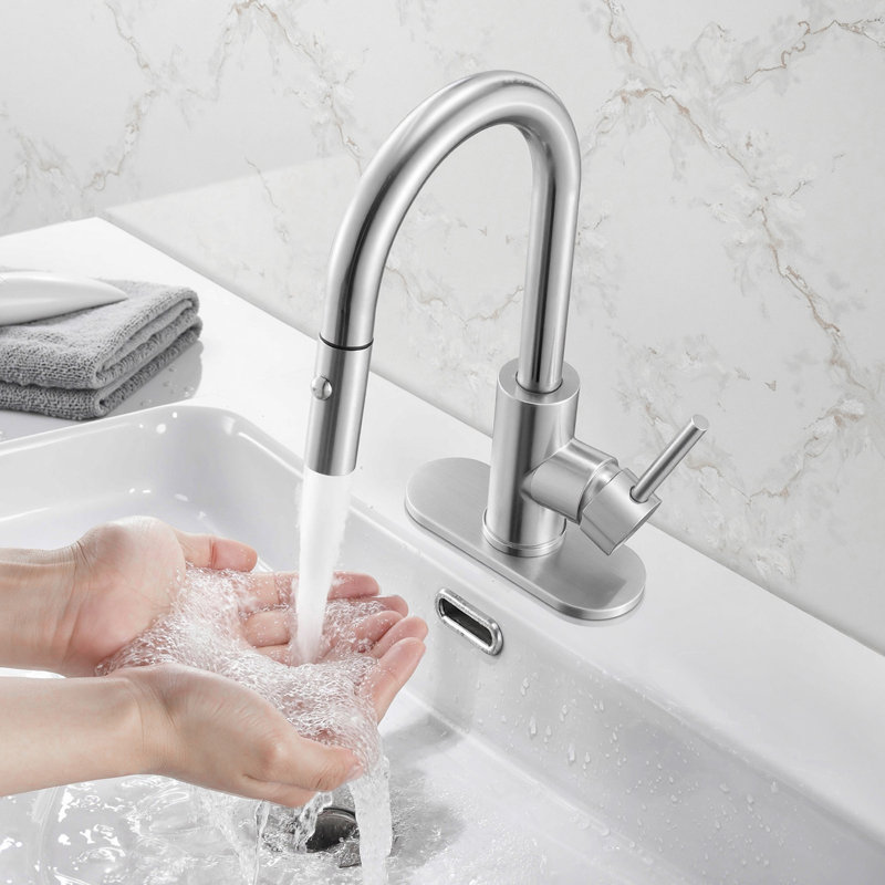 Single Handle Sink Faucet Brushed Nickel Pull-Down Kitchen Sink Faucet