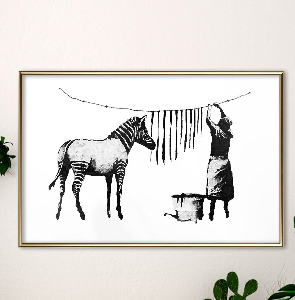 Gerahmtes Papierbild Banksy Washing Zebra Stripes