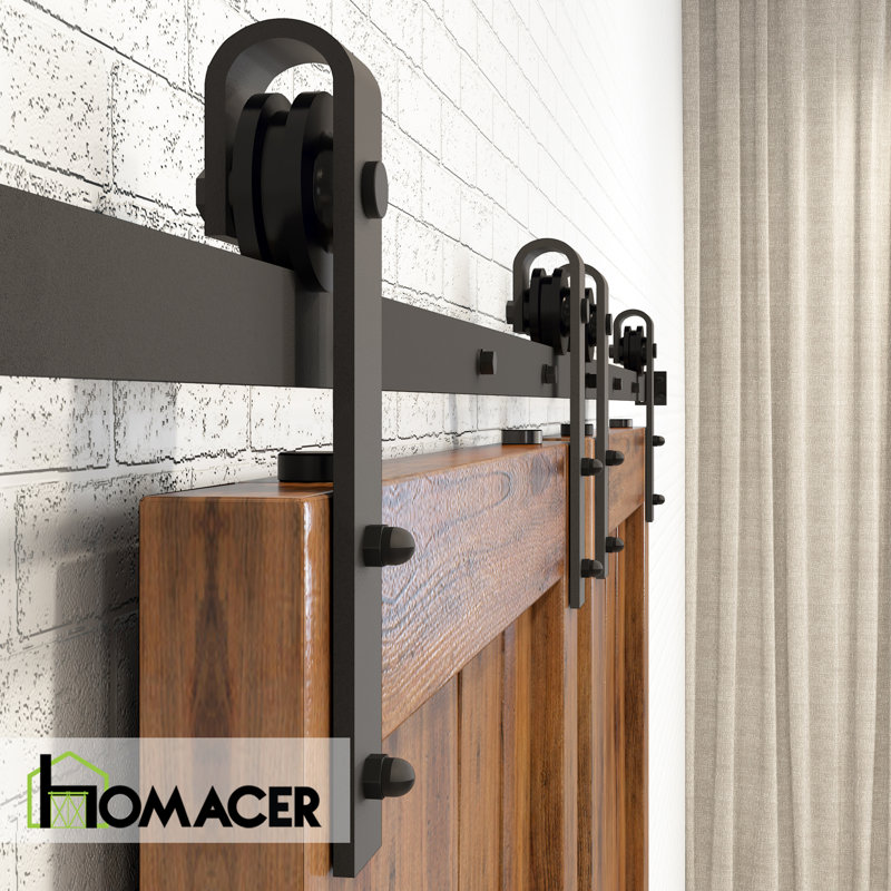 Black Rustic Classic  Design Non-Bypass Single Track Two Door Hardware Kit (Door Not Included), 120 in.