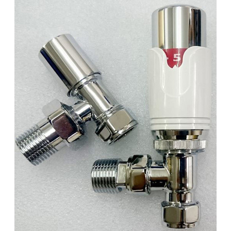 Bouziane Thermostatic Chrome Angled Radiator Valve Set, White