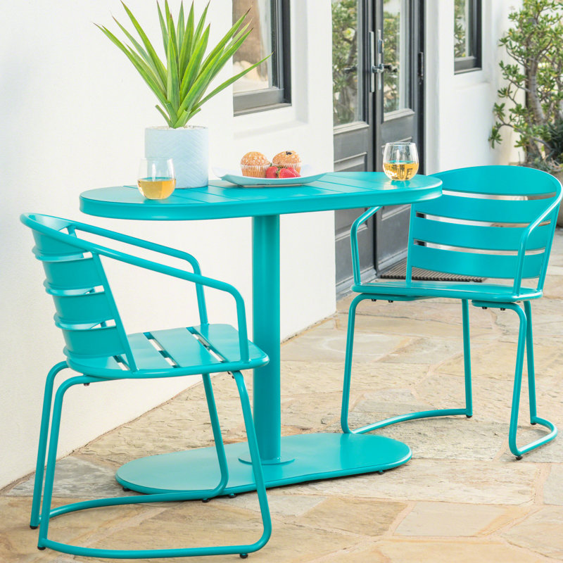 Mobilier de bistro bleu sarcelle pour patio - fabrication en fer bleu sarcelle mat, 2 chaises et table ovale