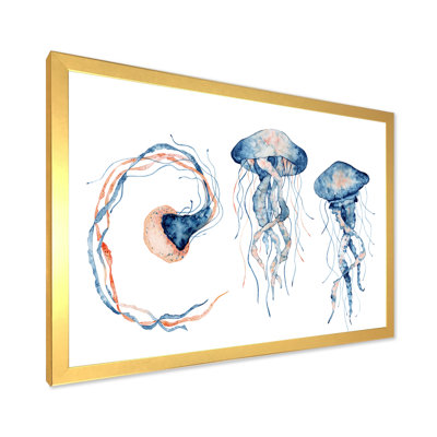 Calmars bleus sur blanc - reproduction sur toile