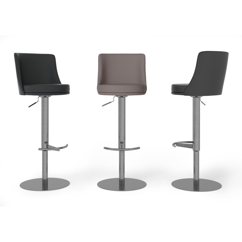 Guerrette Swivel Upholstered Adjustable Height Counter Stool with Metal Frame, Grey
