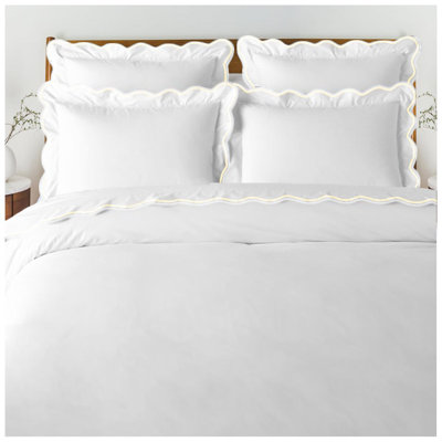 400TC Cotton Scallop Embroidery Sateen Solid Duvet Cover Set