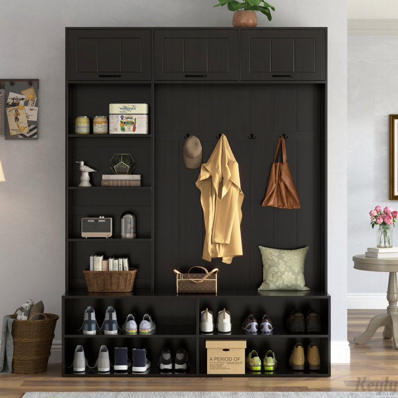 Arbre d'entrée 76,9 po 5-en-1 avec banc, rangement pour chaussures et portemanteau 76,9 po