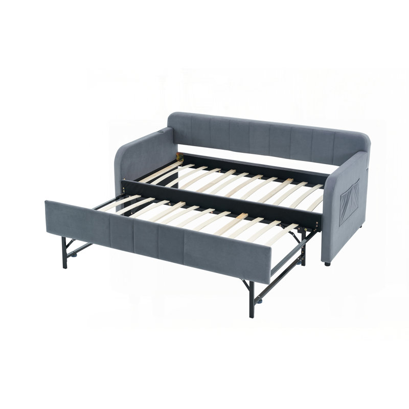 Twin Upholstered Daybed Frame with Trundle, Grey