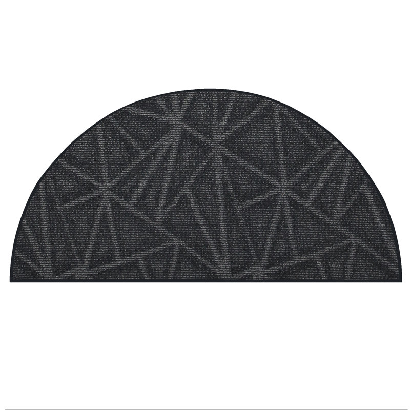 Tapis à motif raffiné raffiné gris foncé, Demi-cercle 3 pi 6 po x 7 pi