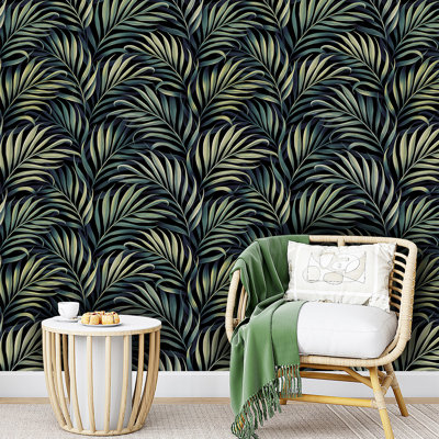 Midnight Tropical Palm Leaves Wallpaper Peel And Stick Roll Premium