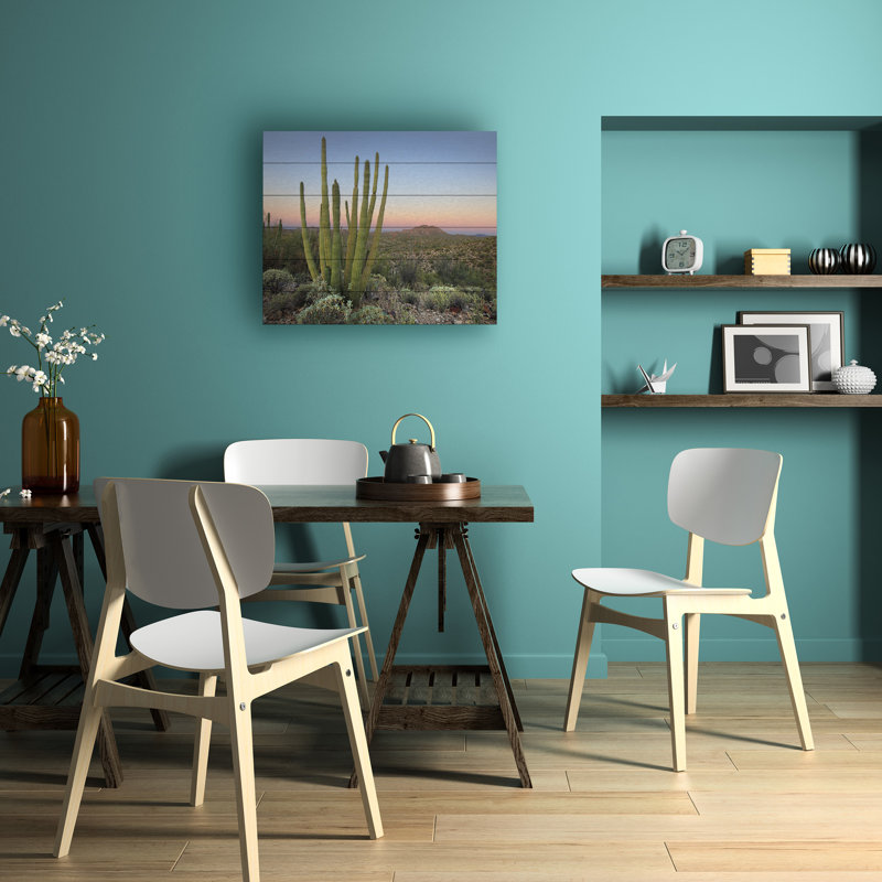 Cactus orgue au crépuscule sur bois, H 18 po x l 22 po