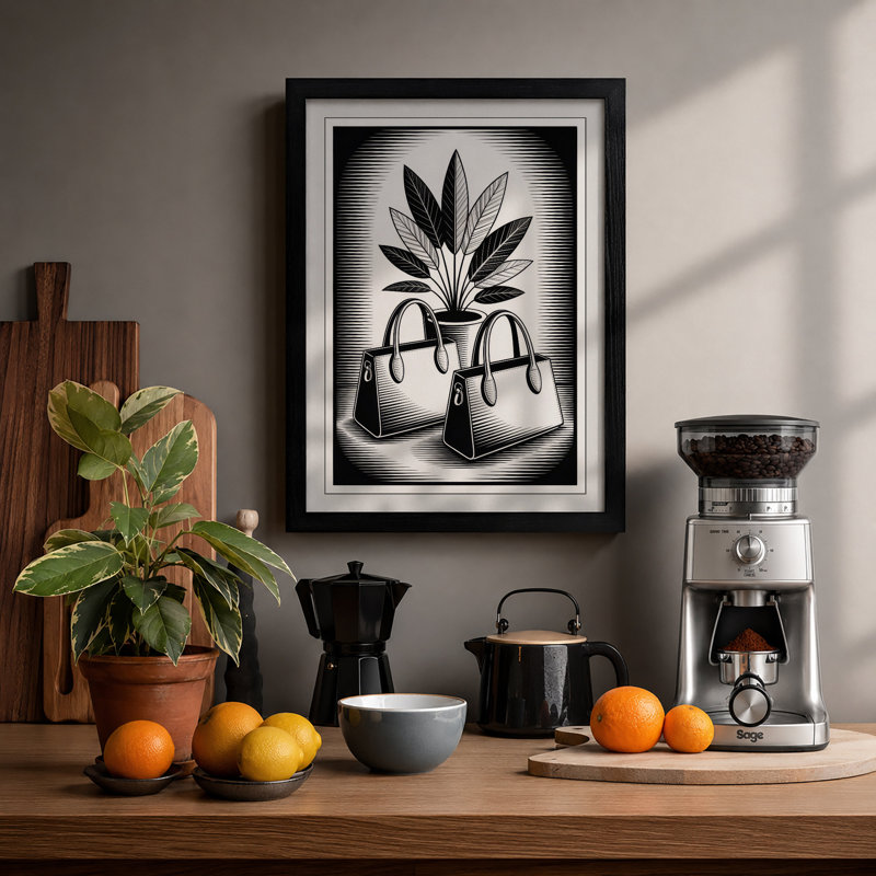 Plant Between Bags Surrealism - Framed Print, Black, A4 - 29.7 x 21.0 cm