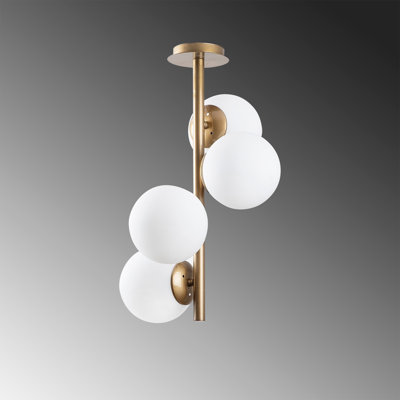 Elegant Gold Chandelier, Adjustable Height, 12.6 in Diameter x 20.9 in Height | Metal Body with Glass Cap | 4 x E27 Max 40W | IP20 Rated | Glam & Scandinavian Style Lighting for Modern Home Décor
