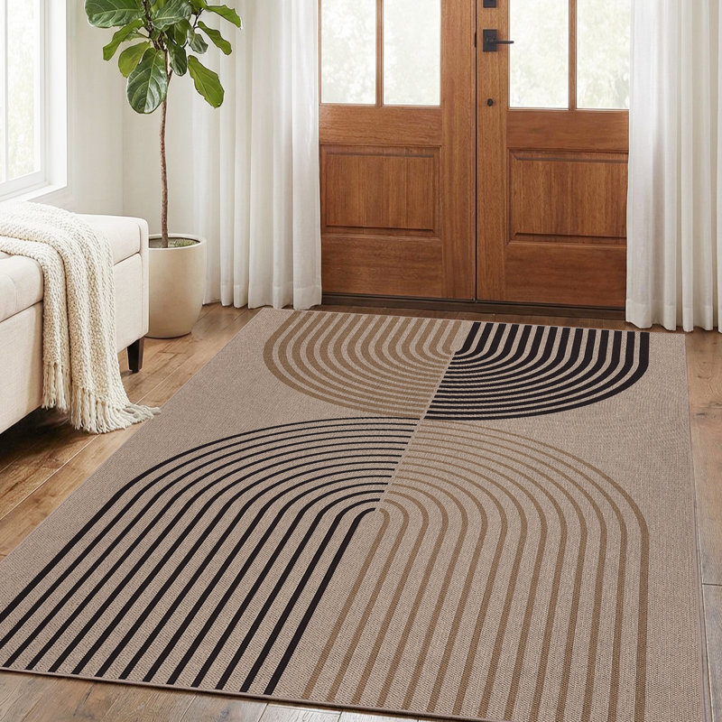Tapis à rayures en jute Modern Modern, Rectangle 8 po x 10 po, Beige