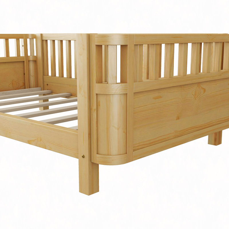 Lit plateforme en bois, lit à profil bas en bois avec rails, Lit simple