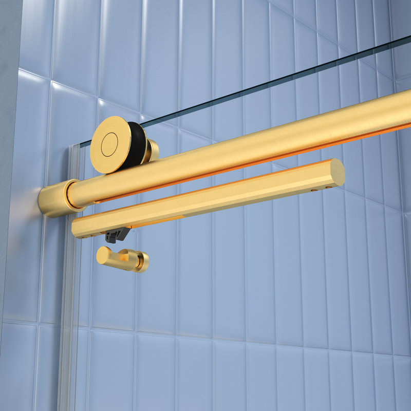 Porte coulissante pour douche - Verre trempé 5/16 po, finition or brossé, résistance aux fuites, 56-60 po x 74 36 000 fois testé, or