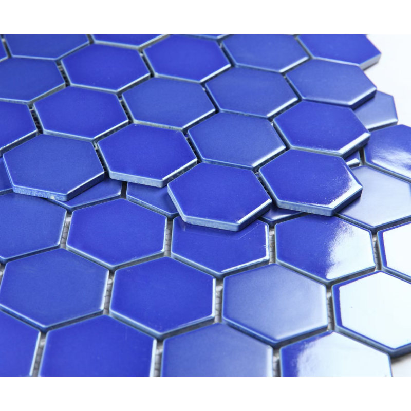 Carreau de mosaïque hexagonal en porcelaine lustrée 11 po x 12 po Monet, Bleu