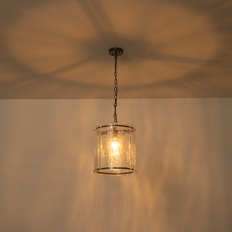 Modern 1-Light Handcrafted Water Ripple Glass Cylinder Pendant Light , Oil Rubbed Bronze