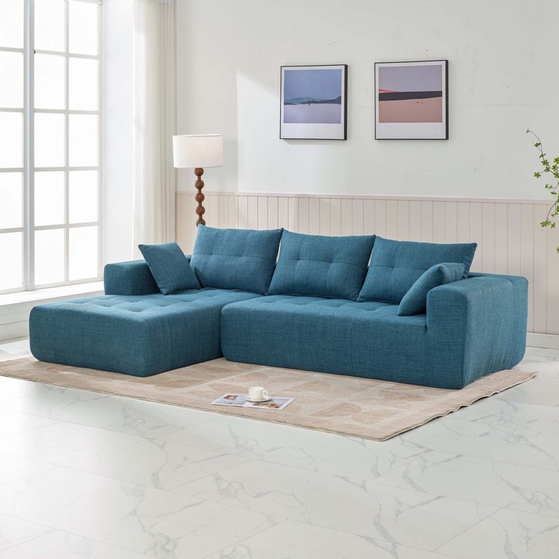 Boneless Modular Sectional Living Room Sofa Set, Blue Linen