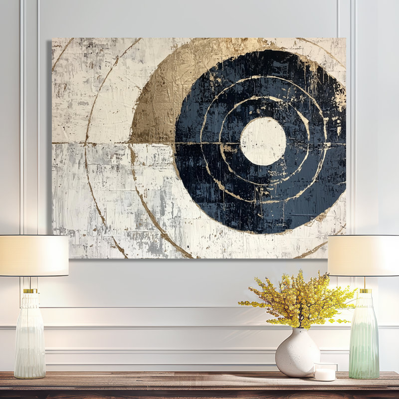 Beige And Blue Celestial Spiral Balance I - Abstract Minimalism Canvas Print, 16" H x 32" W, Wrapped Canvas, Does Not Apply