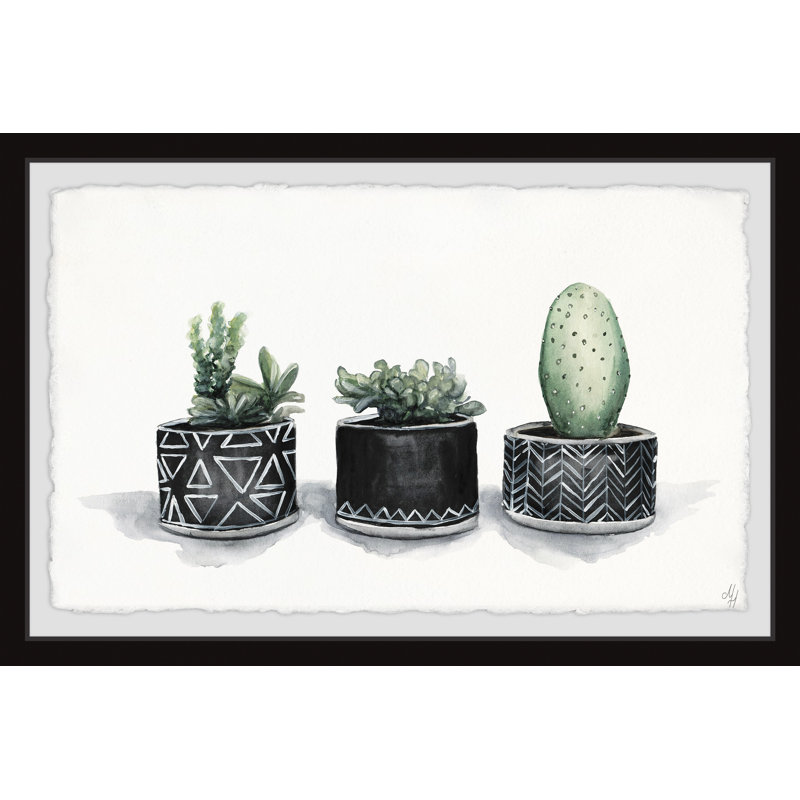 «Tribal Cactus», reproduction de peinture à l'aquarelle encadrée, H 16 po x l 24 po x P 1,5 po