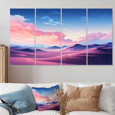 Pink And Blue Celestial Dunes Desert Expedition II - Desert 4 Piece Wall Art Decor