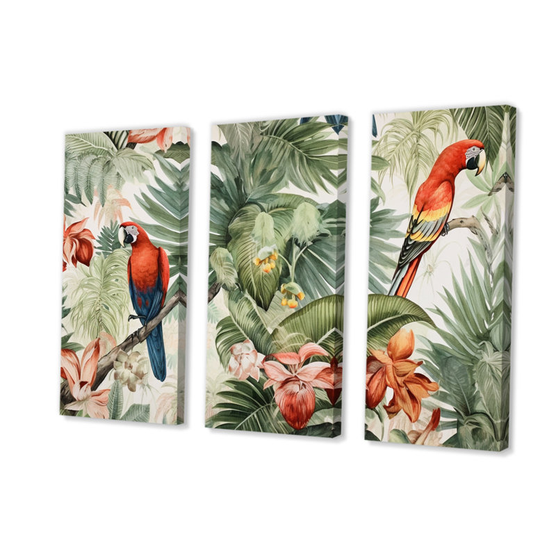 «Parrot In Paradise I», reproduction sur toile 3 pièces, H 40 po x l 60 po x P 1 po