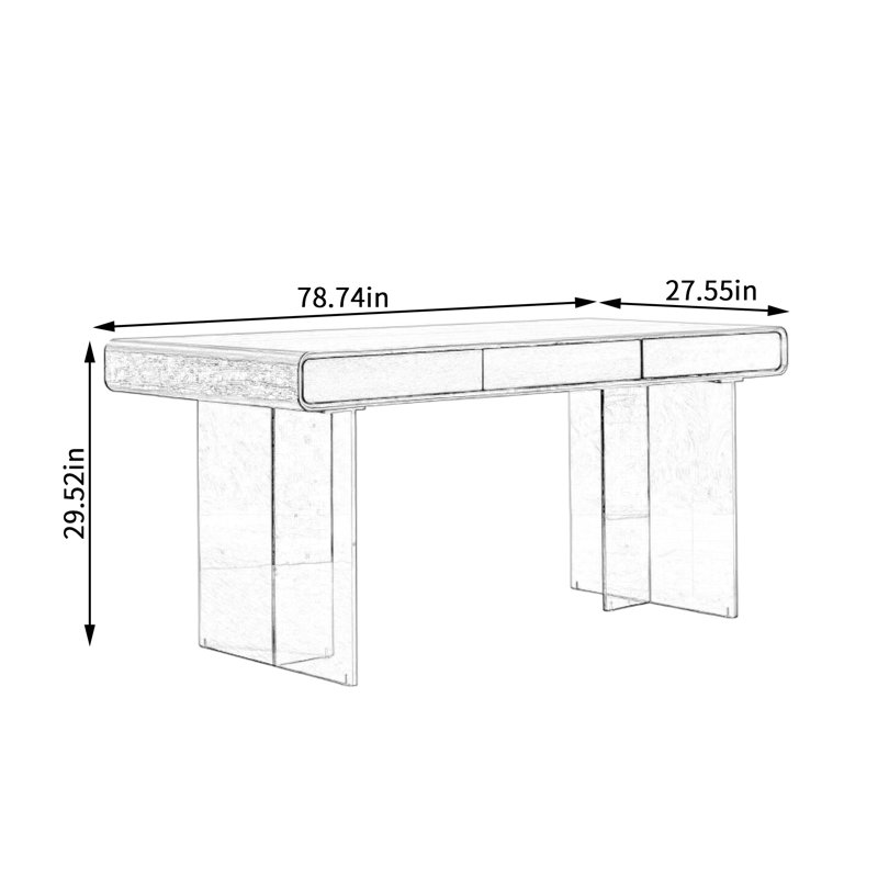 Bureau en bois artificiel noir, H 29,52 po x l 78,74 po x P 27,55 po