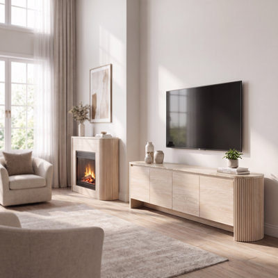 Meuble TV Cove Fluted 70,8 po pour téléviseurs jusqu'à 85 po, centre multimédia avec 4 placards de rangement