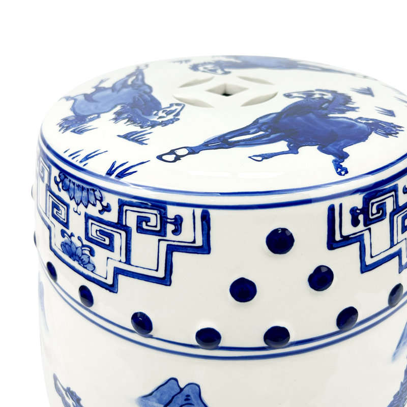 Tabouret chinois en céramique bleue et blanche