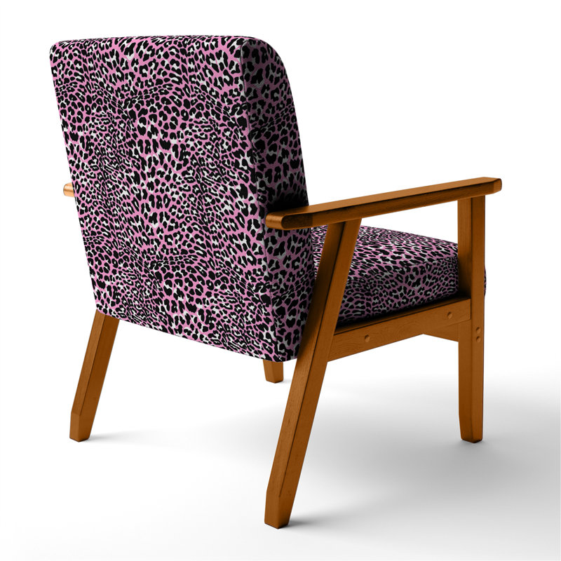 Fauteuil d'appoint rembourré rose et noir léopard, Accoudoirs carrés bruns