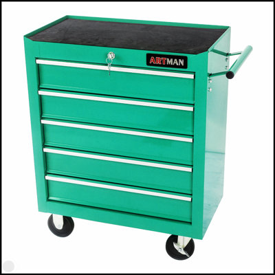 Coffre à outils à 5 tiroirs, armoire de rangement pour outils pour le garage avec 4 roues et système de verrouillage