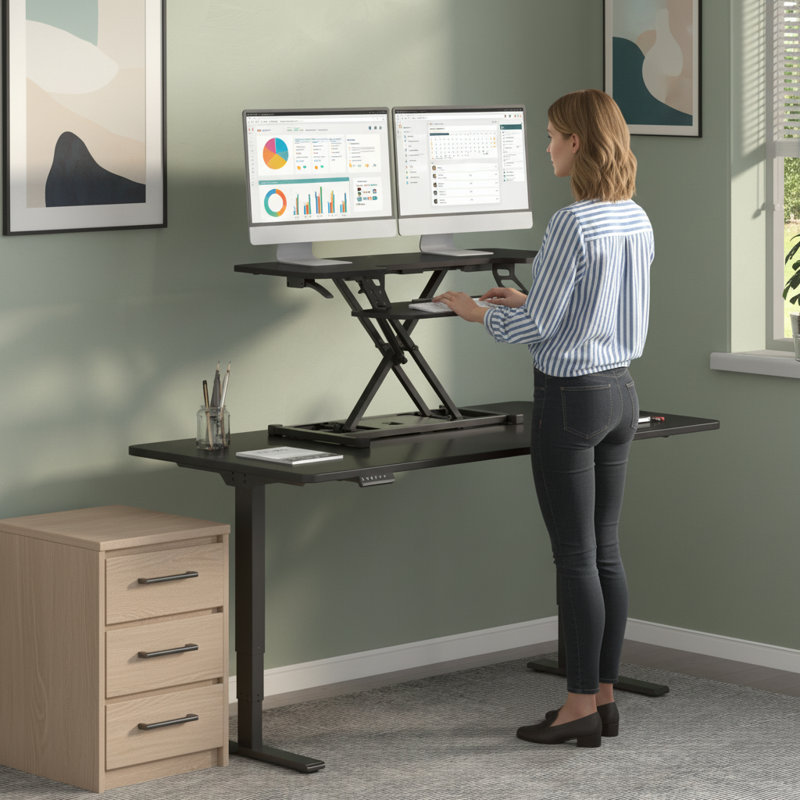 Desk Converter with Removable Keyboard Tray, Black/Black, 19.6" H x 40" W x 25" D