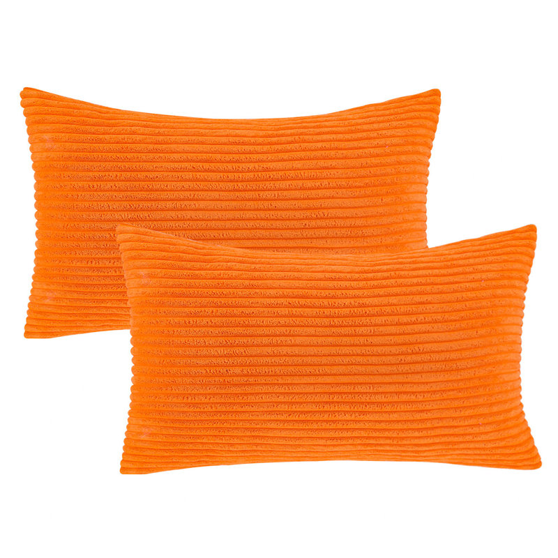 Striped Corduroy Throw Pillow, Solid Color Textured Decorative Pillow, Polyester, Rectangle 12"H x 20"W, True White