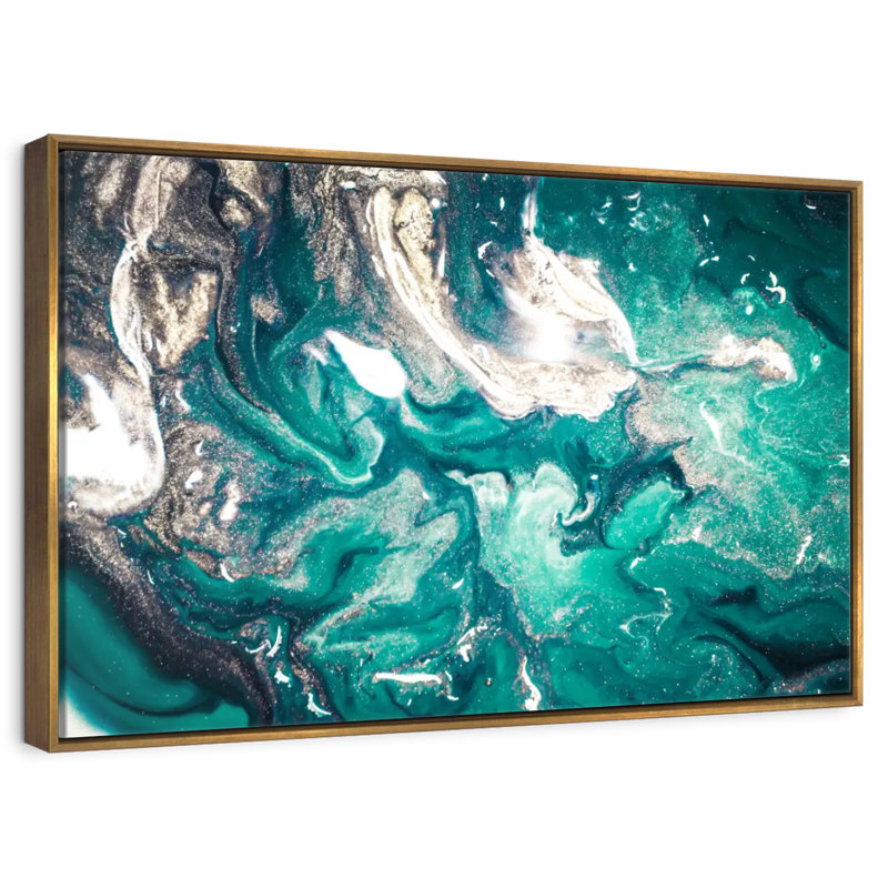 Bleu sarcelle Silvana, 46 po x 31 po, Cadre flottant doré