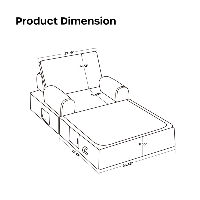 36'' Single Sofa Bed With Chamois Leather, Brown