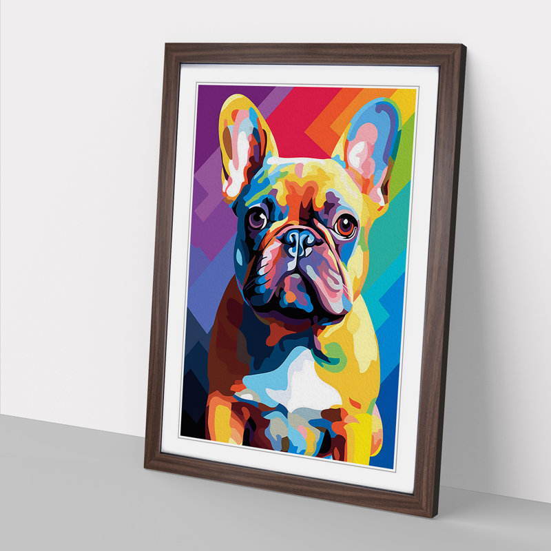 French Bulldog Colour Field - Framed Print, 46cm H x 34cm W x 2cm D, Walnut
