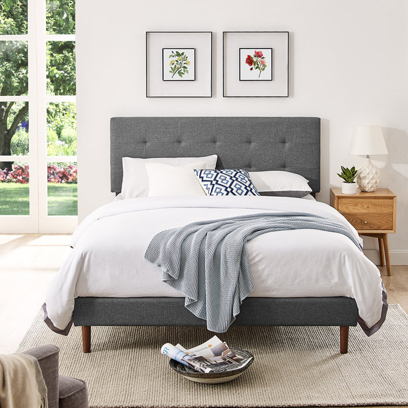 Upholstered Platform Bed, Queen, Dark Gray