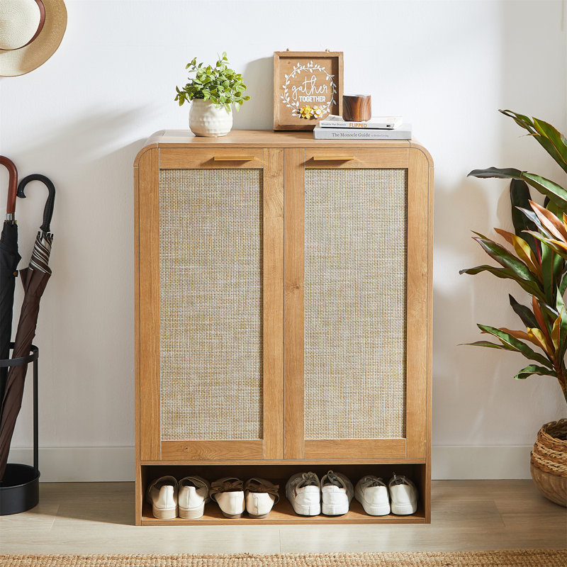 Armoire à chaussures en rotin avec portes, Caramel