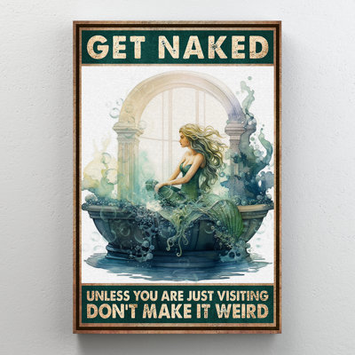 «Mermaid With Her Garden In Bath» - Toile nue tendue avec châssis - décor de salle de bain et de lessive, décor de salle de bain vert et blanc