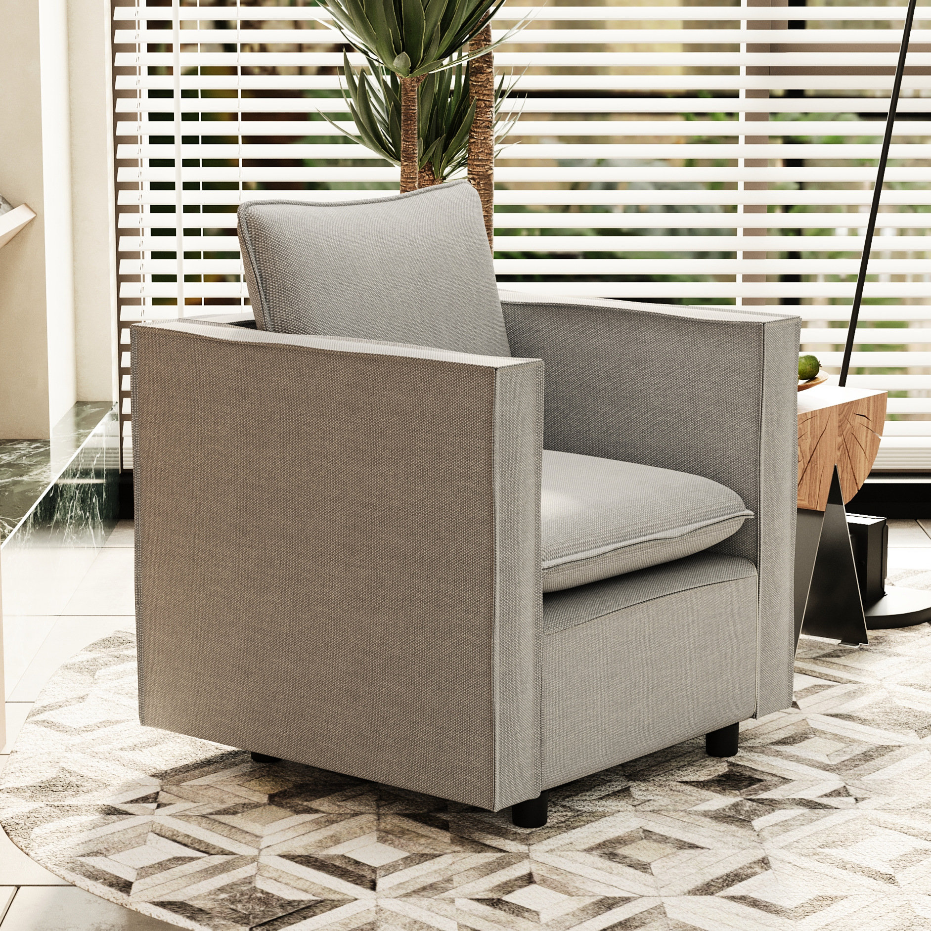Ebern Designs Grey Chair With Smooth Armrest Design In Bedroom/Corner ...