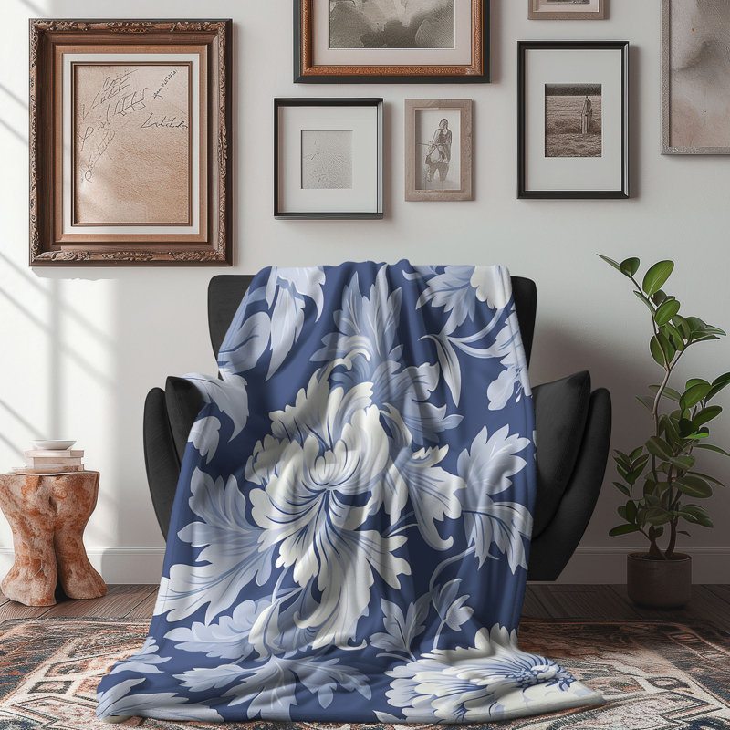 Motifs indigo - couverture sherpa de qualité supérieure 1 pièce, Grand lit