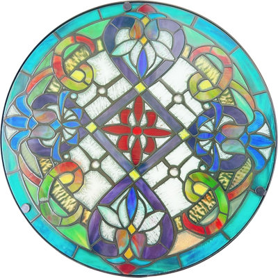 Round Mosaic Flower Side Table – Glass Outdoor Patio Tea Table, Metal, Weather-resistant